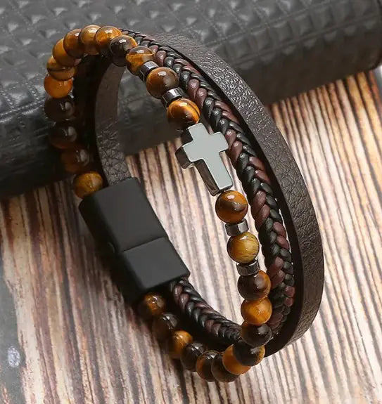Tiger Eye Cross Bracelet — Strength & Faith