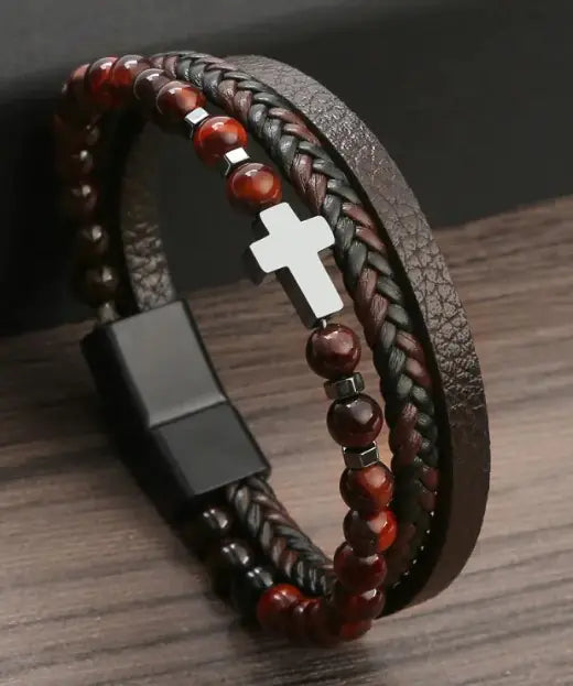 Tiger Eye Cross Bracelet — Strength & Faith